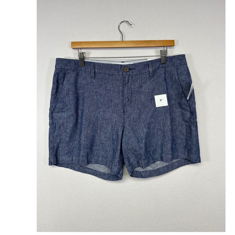 Coastal Old Navy Womens 12 Blue Linen Blend 5" Everyday Herringbone Shorts‎ NEW